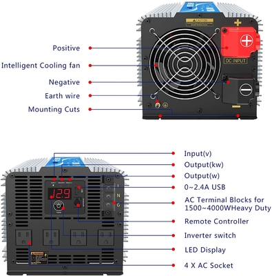 아주 튼튼한 12V 2.4A 하이브리드 태양 인버터는 4000W 순수 사인파 역변환 장치를 이끌었습니다