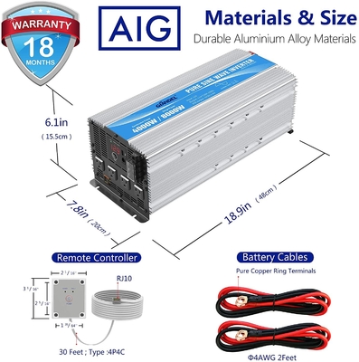 아주 튼튼한 12V 2.4A 하이브리드 태양 인버터는 4000W 순수 사인파 역변환 장치를 이끌었습니다